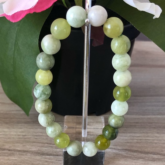 Serpentine Jade Natural Stone Beads Stretchable Bracelet 7" - 8mm Beads Best … - Picture 1 of 2